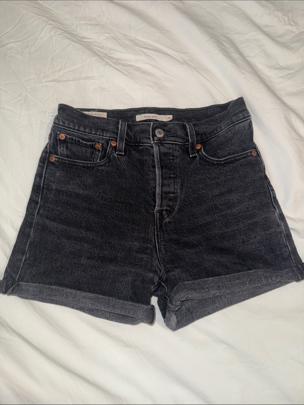 Levi's Black High-Rise Rolled Hem Denim Shorts